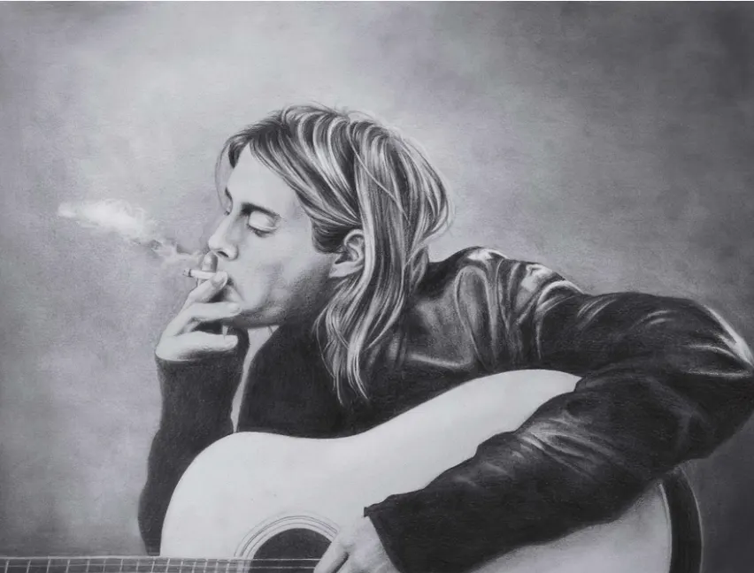 Kohlezeichnung — Portrait mit Gitarre